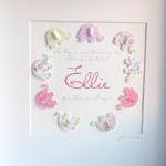 3d Paper Art Elephant. Personalized Baby Girl..